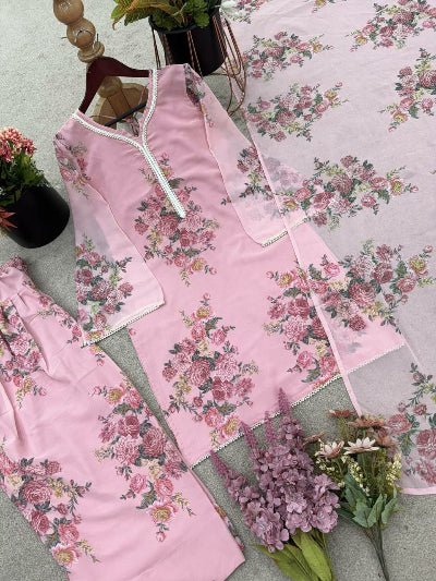 Baby Pink Floral Digital Print Farshi Suit Set - BONYHUBSALWAR KAMEEZ