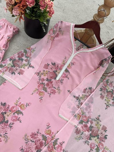 Baby Pink Floral Digital Print Farshi Suit Set - BONYHUBSALWAR KAMEEZ