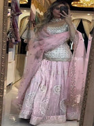 Baby Pink & White Georgette Kurti Skirt With Dupatta - BONYHUBSALWAR KAMEEZ