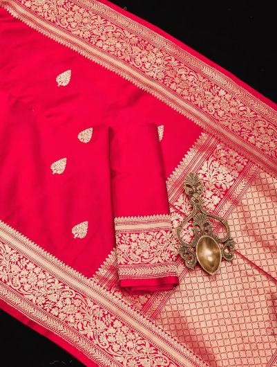 Banarasi Mashru Silk Saree with Damask Buttas and Zari Border - BONYHUBSAREE