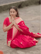 Banarasi Mashru Silk Saree with Damask Buttas and Zari Border - BONYHUBSAREE