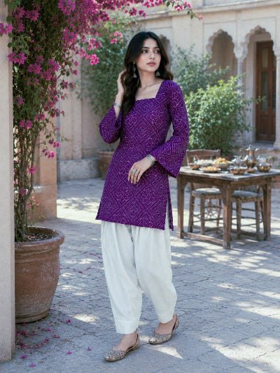 Bandhani Print Cotton Co-ord Set with Farshi Pants - BONYHUBSALWAR KAMEEZ