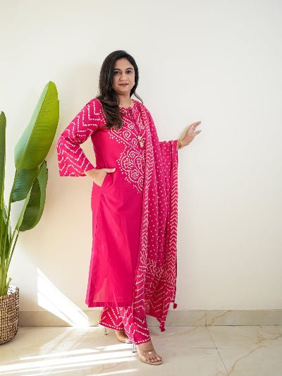 Bandhani Print Cotton Straight Suit - BONYHUBSALWAR KAMEEZ