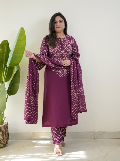 Bandhani Print Cotton Straight Suit - BONYHUBSALWAR KAMEEZ