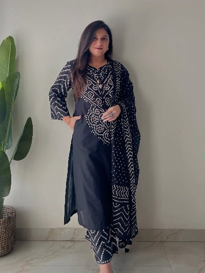 Bandhani Print Cotton Straight Suit - BONYHUBSALWAR KAMEEZ