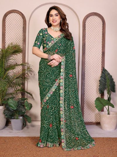 Bandhej Bandhani Georgette Sari with Unstiched Blouse1
