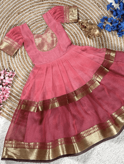 Barbie Mysore Tissue Silk Gown for Kids Girls - BONYHUBLehangas
