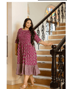 Beautiful Magenta Cotton Printed Kurti Gown - BONYHUBSALWAR KAMEEZ