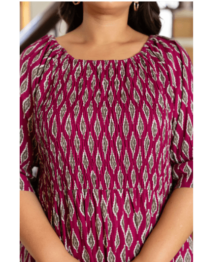 Beautiful Magenta Cotton Printed Kurti Gown - BONYHUBSALWAR KAMEEZ