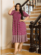 Beautiful Magenta Cotton Printed Kurti Gown - BONYHUBSALWAR KAMEEZ