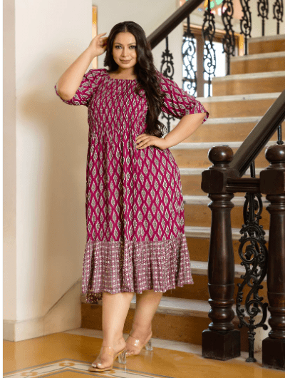 Beautiful Magenta Cotton Printed Kurti Gown - BONYHUBSALWAR KAMEEZ