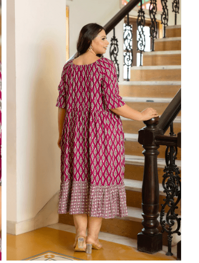 Beautiful Magenta Cotton Printed Kurti Gown - BONYHUBSALWAR KAMEEZ