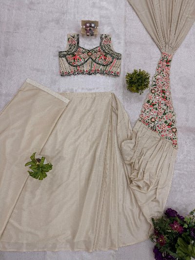 Beige Ready to Wear Drape Saree Embroidered Blouse - BONYHUBSAREE