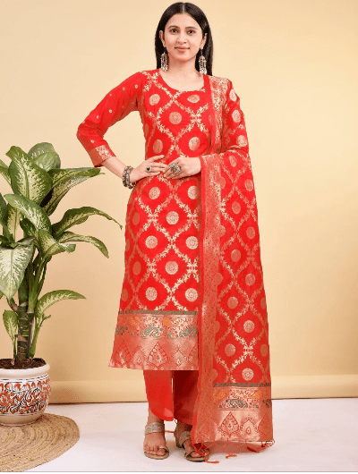 Benarasi Designer Straight Salwar Suit - BONYHUBSALWAR KAMEEZ