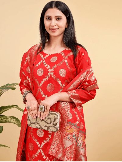 Benarasi Designer Straight Salwar Suit - BONYHUBSALWAR KAMEEZ