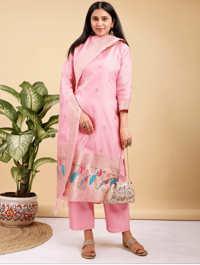 Benarasi Silk Straight Salwar Suit - BONYHUBSALWAR KAMEEZ