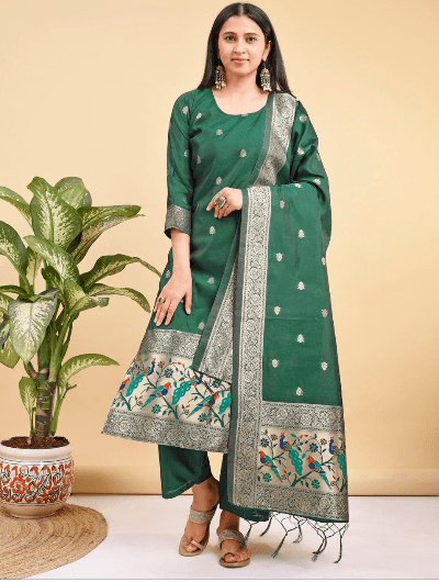 Benarasi Silk Straight Salwar Suit - BONYHUBSALWAR KAMEEZ