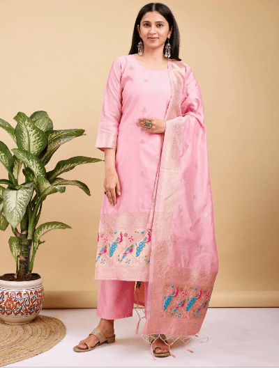 Benarasi Silk Straight Salwar Suit - BONYHUBSALWAR KAMEEZ