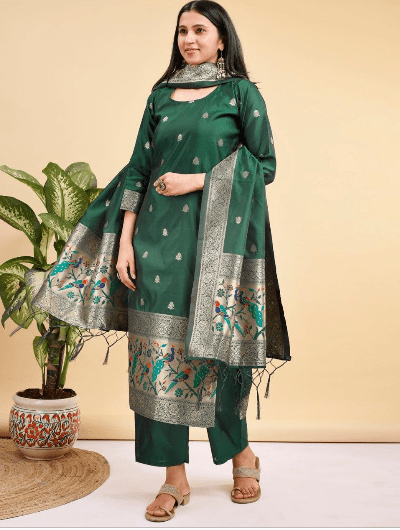 Benarasi Silk Straight Salwar Suit - BONYHUBSALWAR KAMEEZ