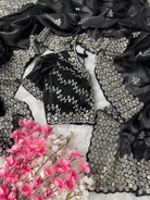 Black 1 Min Organza Silk Readymade Saree & Blouse UK Next Day - BONYHUBSAREE