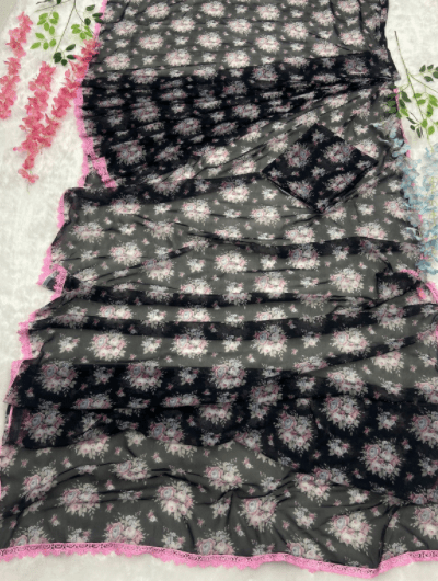 Black 1 Min Saree Georgette Ready to Wear Sari UK Next Day - BONYHUBSAREE