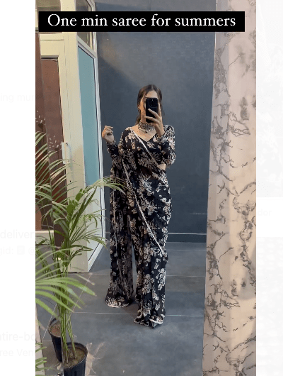 Black 1 Min Saree Georgette Ready to Wear Sari UK Next Day - BONYHUBSAREE