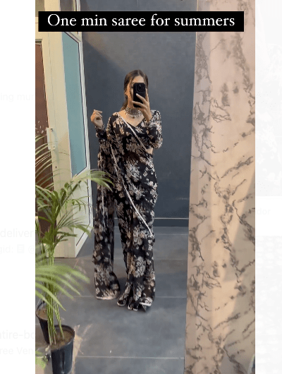 Black 1 Min Saree Georgette Ready to Wear Sari UK Next Day - BONYHUBSAREE