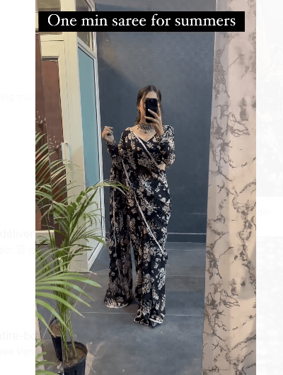 Black 1 Min Saree Georgette Ready to Wear Sari UK Next Day - BONYHUBSAREE