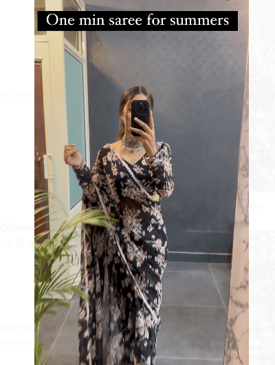 Black 1 Min Saree Georgette Ready to Wear Sari UK Next Day - BONYHUBSAREE