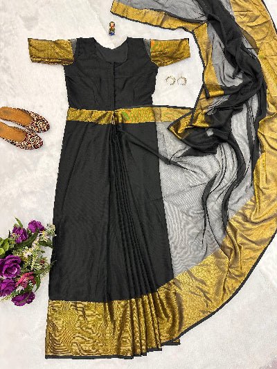 Black 10 Second Ethnic Zari Patta Readymade Saree Gown UK Next Day - BONYHUBSAREE