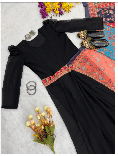 Black 10 Second Multicolor Readymade Sari Gown UK Next Day - BONYHUBSAREE