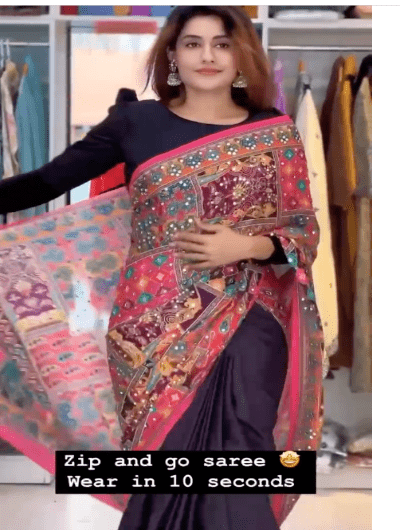 Black 10 Second Multicolor Readymade Sari Gown UK Next Day - BONYHUBSAREE