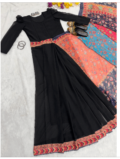 Black 10 Second Multicolor Readymade Sari Gown UK Next Day - BONYHUBSAREE