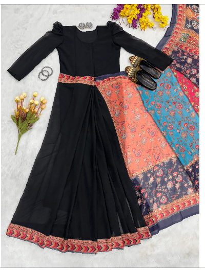 Black 10 Second Multicolor Readymade Sari Gown UK Next Day - BONYHUBSAREE