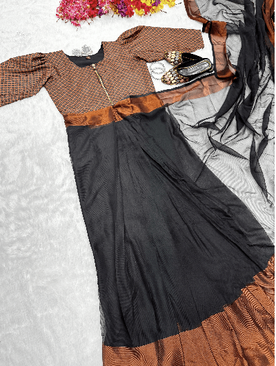 Black 10 Second Saree Ethnic Gown Stitched Blouse - BONYHUBSAREE