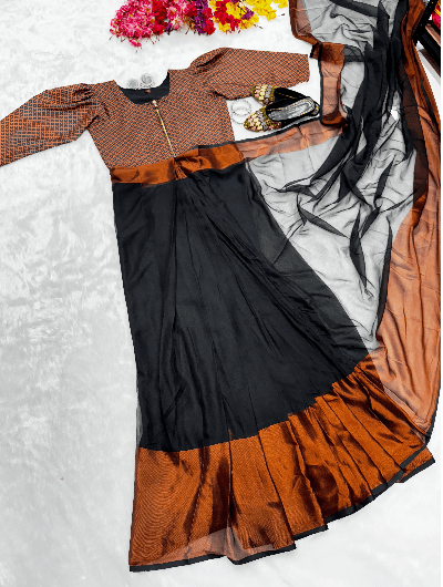 Black 10 Second Saree Ethnic Gown Stitched Blouse - BONYHUBSAREE