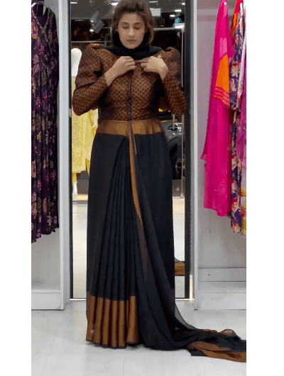 Black 10 Second Saree Ethnic Gown Stitched Blouse - BONYHUBSAREE
