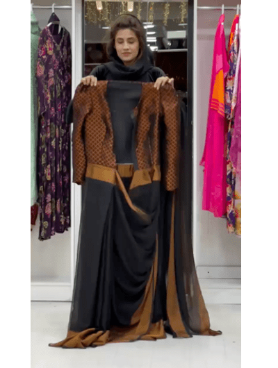 Black 10 Second Saree Ethnic Gown Stitched Blouse - BONYHUBSAREE