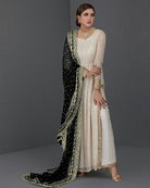 Black Anarkali Gold Embroidery Gown Set of 3 UK Next Day - BONYHUBSALWAR KAMEEZ