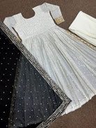 Black Anarkali Gold Embroidery Gown Set of 3 UK Next Day - BONYHUBSALWAR KAMEEZ