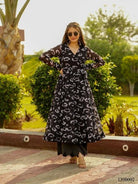 Black Celestial Bloom Georgette Anarkali Palazzo Set Of 2 - BONYHUBSALWAR KAMEEZ