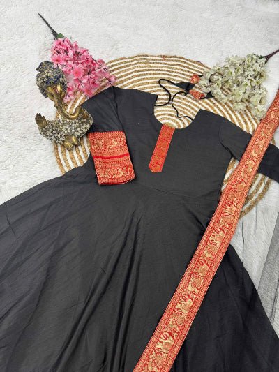 Black Chanderi South Indian Zari Work Kurti Dupatta 2pc - BONYHUBSALWAR KAMEEZ