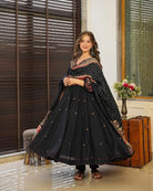 Black Cotton Puff Sleeves Anarkali Suit Set UK Next Day - BONYHUBSALWAR KAMEEZ
