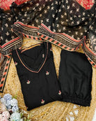 Black Cotton Puff Sleeves Anarkali Suit Set UK Next Day - BONYHUBSALWAR KAMEEZ
