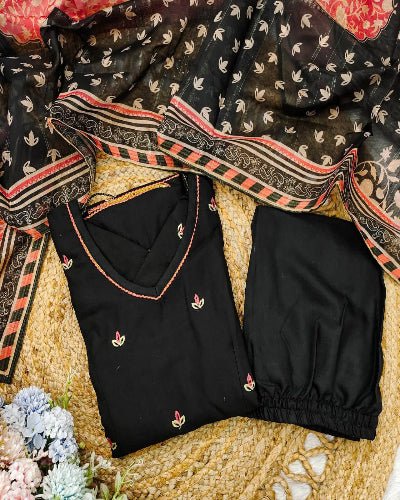 Black Cotton Puff Sleeves Anarkali Suit Set UK Next Day - BONYHUBSALWAR KAMEEZ