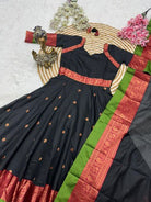 Black Cotton Silk South Indian Anarkali Dupatta Set Of 2 - BONYHUBSALWAR KAMEEZ