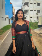 Black Cotton Silk South Indian Anarkali Dupatta Set Of 2 - BONYHUBSALWAR KAMEEZ