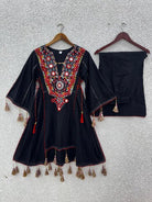 Black Designer Mirror Work Boho Style Kurti Palazzo Set - BONYHUBSALWAR KAMEEZ
