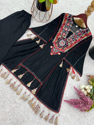 Black Designer Mirror Work Boho Style Kurti Palazzo Set - BONYHUBSALWAR KAMEEZ