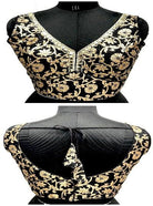 Black Dola Silk Zari Readymade Stitched Blouse UK Next Day - BONYHUBblouses
